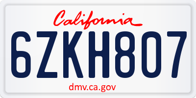 CA license plate 6ZKH807