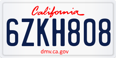 CA license plate 6ZKH808