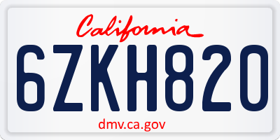 CA license plate 6ZKH820