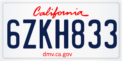 CA license plate 6ZKH833