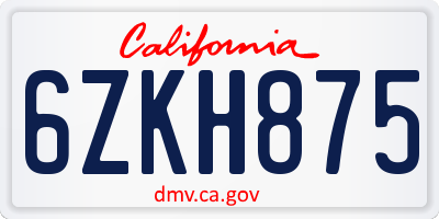 CA license plate 6ZKH875