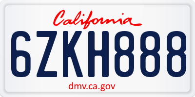 CA license plate 6ZKH888