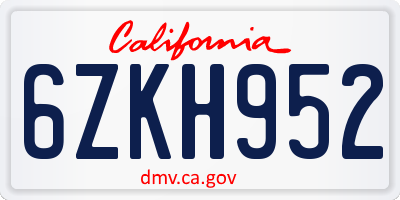 CA license plate 6ZKH952