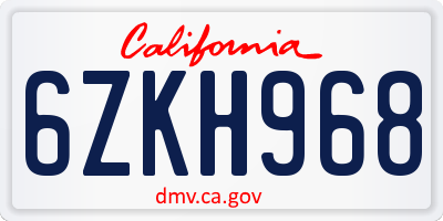 CA license plate 6ZKH968