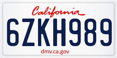 CA license plate 6ZKH989