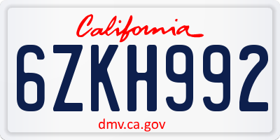 CA license plate 6ZKH992