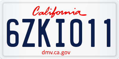 CA license plate 6ZKI011
