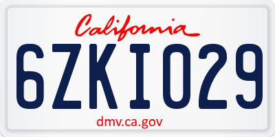 CA license plate 6ZKI029