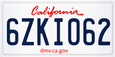 CA license plate 6ZKI062