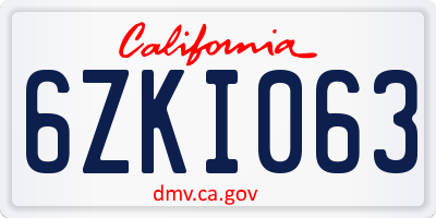 CA license plate 6ZKI063