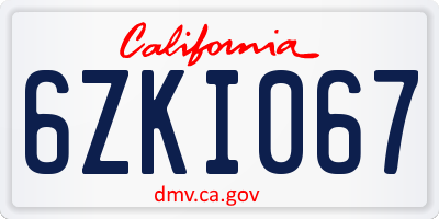 CA license plate 6ZKI067