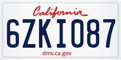 CA license plate 6ZKI087