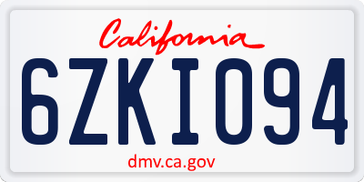 CA license plate 6ZKI094