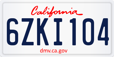 CA license plate 6ZKI104