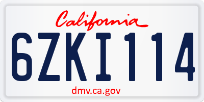 CA license plate 6ZKI114