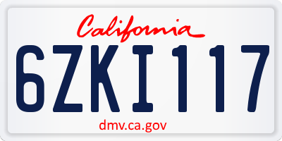 CA license plate 6ZKI117