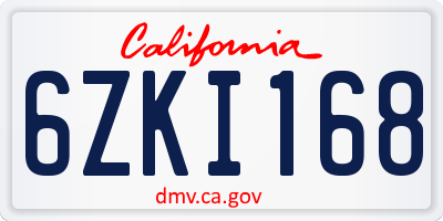 CA license plate 6ZKI168