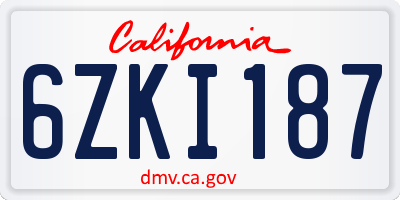CA license plate 6ZKI187