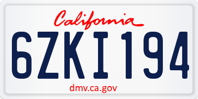 CA license plate 6ZKI194