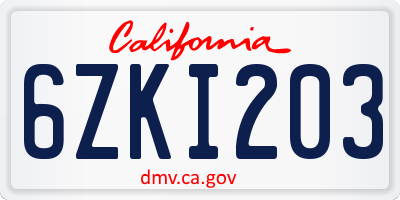 CA license plate 6ZKI203