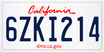 CA license plate 6ZKI214