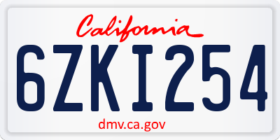 CA license plate 6ZKI254