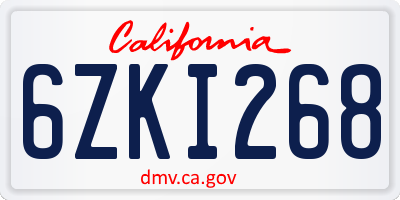 CA license plate 6ZKI268