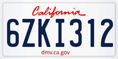 CA license plate 6ZKI312
