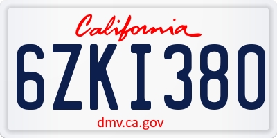 CA license plate 6ZKI380