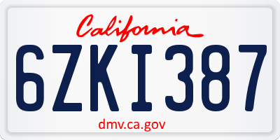 CA license plate 6ZKI387