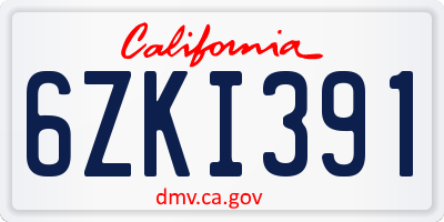CA license plate 6ZKI391