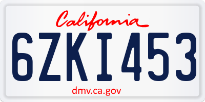 CA license plate 6ZKI453