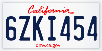 CA license plate 6ZKI454