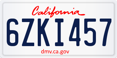 CA license plate 6ZKI457