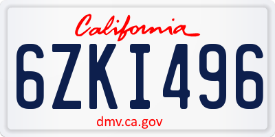 CA license plate 6ZKI496