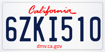CA license plate 6ZKI510