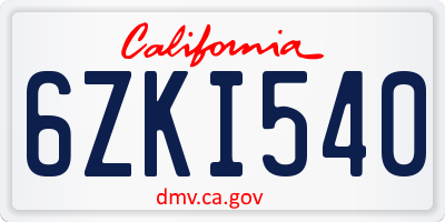CA license plate 6ZKI540