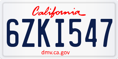 CA license plate 6ZKI547