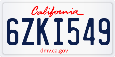 CA license plate 6ZKI549