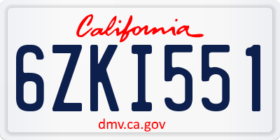 CA license plate 6ZKI551