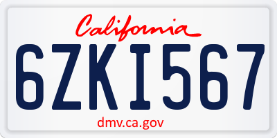 CA license plate 6ZKI567
