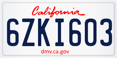 CA license plate 6ZKI603