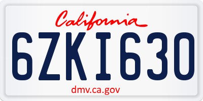 CA license plate 6ZKI630