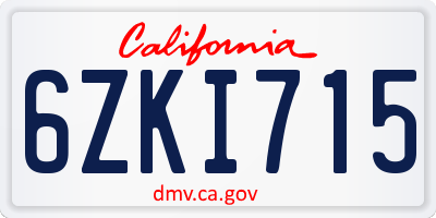 CA license plate 6ZKI715