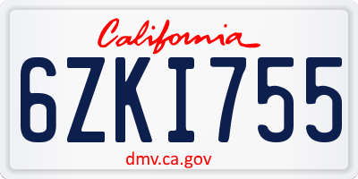 CA license plate 6ZKI755
