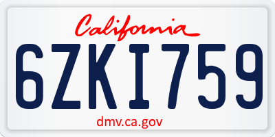 CA license plate 6ZKI759