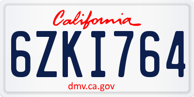 CA license plate 6ZKI764