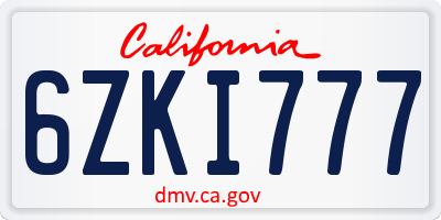 CA license plate 6ZKI777