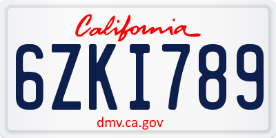 CA license plate 6ZKI789
