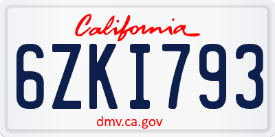 CA license plate 6ZKI793
